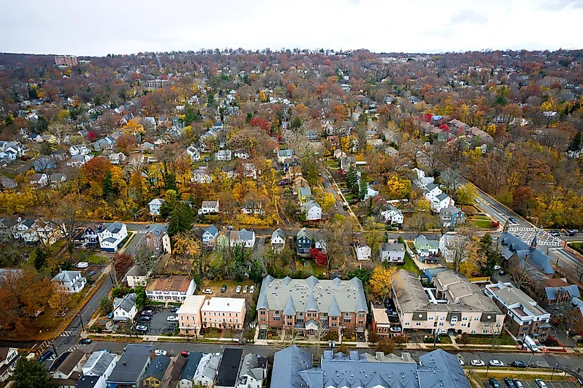 Aerial view of South Orange, New Jersey.