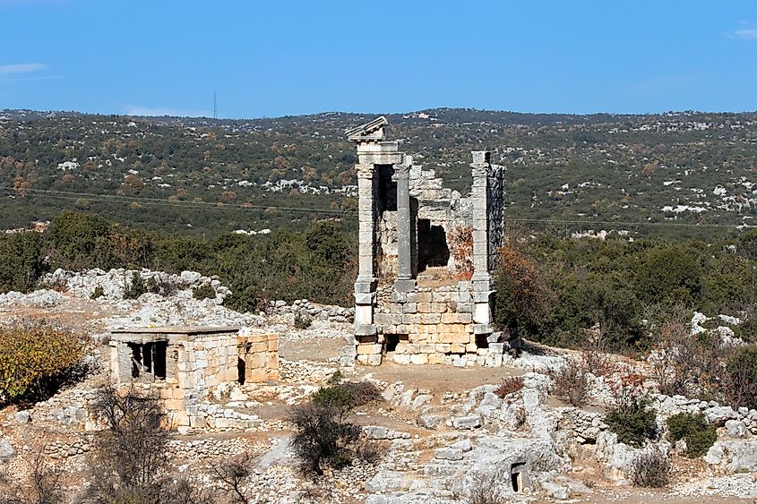 A monumental tomb built in Olba Kingdom era, was an ancient kingdom in south Anatolia. It was a vassal of the Seleucid and Roman Empires.