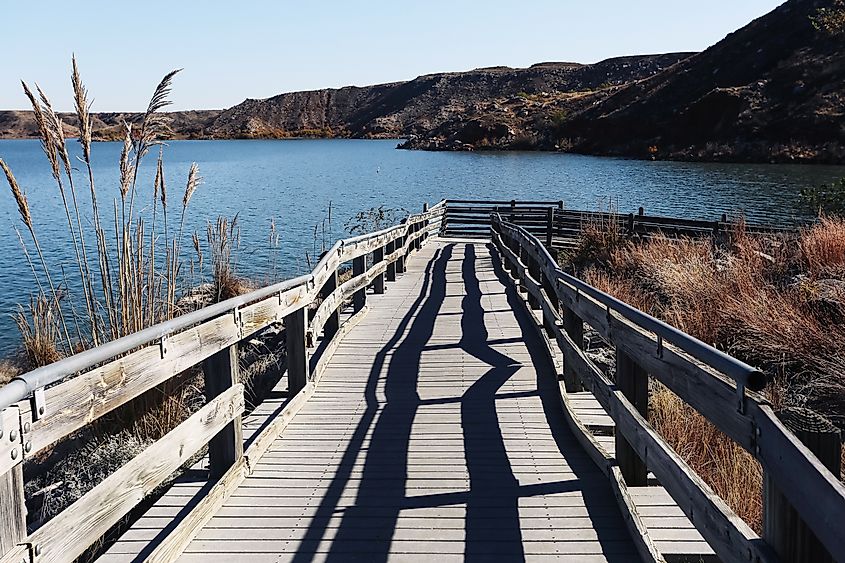 Wooden boardwalk at Lake Meredith, Texas.