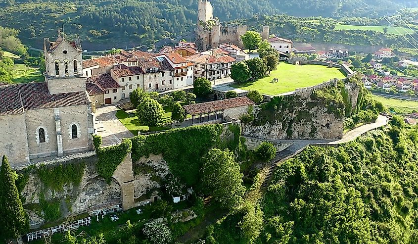 Aerial view of the medieval urban village of Frias, Spain.