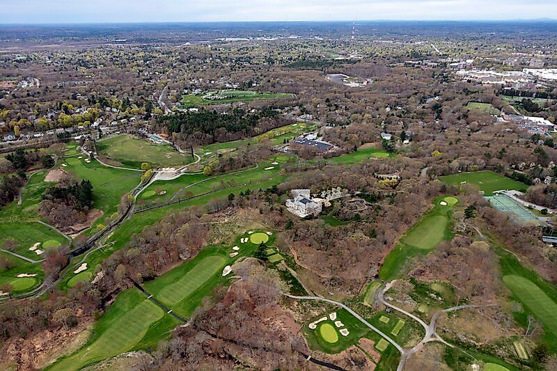Aerial view with a focus on The Country Club, the oldest country club in the United States, Brookline, Massachusetts, by Carol M. Highsmith, 2019, from the Library of Congress