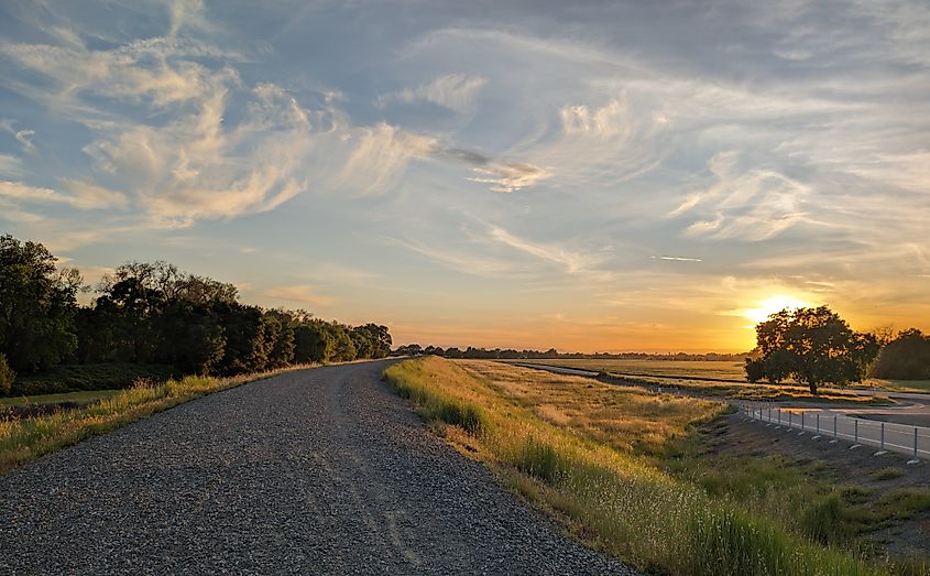 Pretty sunset over a levee in west Sacramento