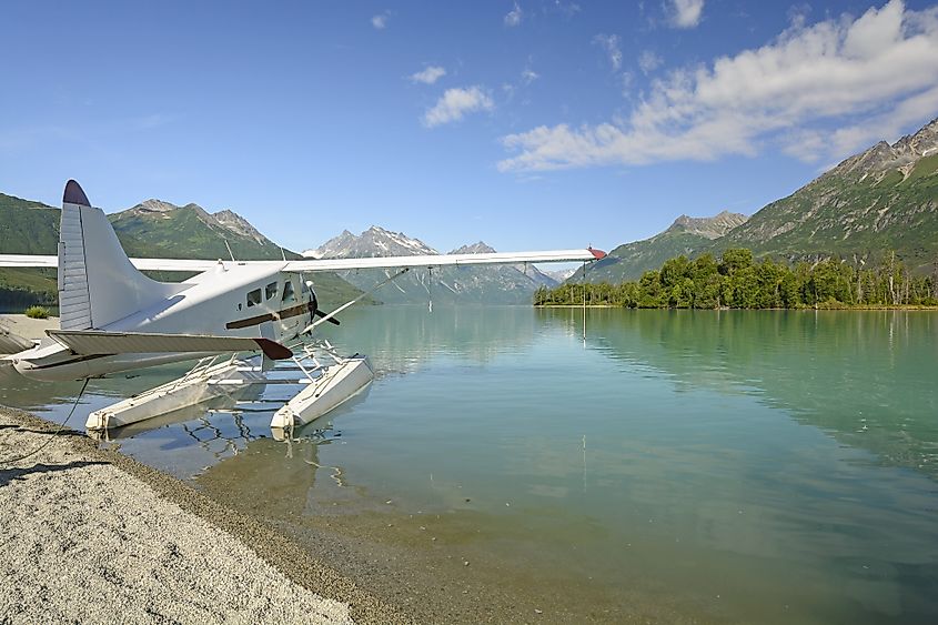Float plane on Crescent Lake at Lake Clark National Park.