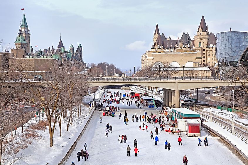 Rideau Canal Ice Skating Rink in Ottawa during winter