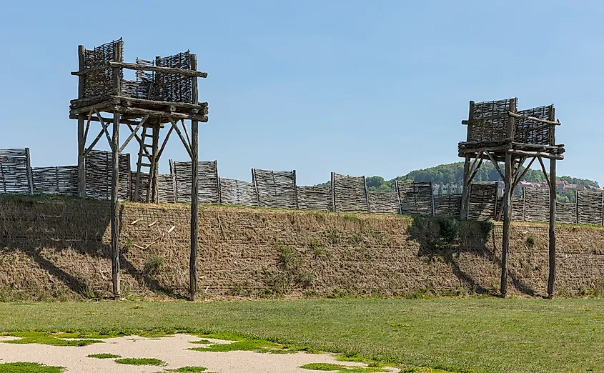 A reconstructed section of the Alesia investment fortifications