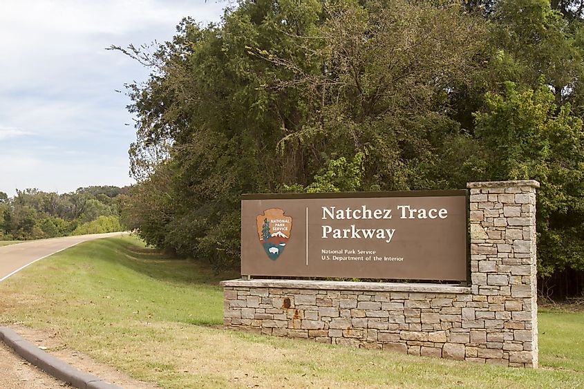 Natchez Trace Parkway sign at Southern terminus