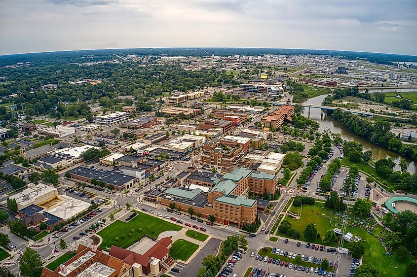 Aerial view of Midland, Michigan.