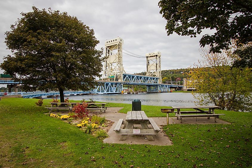 A waterfront park along Portage Lake in Houghton, Michigan.