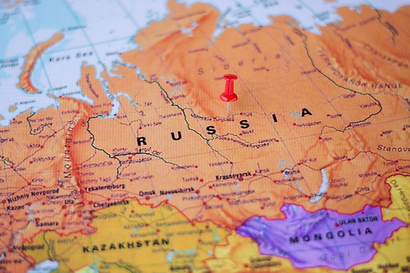 A pin marking Russia's location