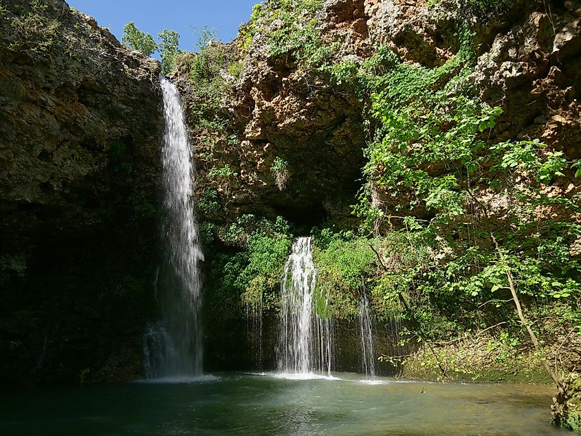 The beautiful 77-foot waterfalls at the Natural Falls State Park, West Siloam Springs, Oklahoma