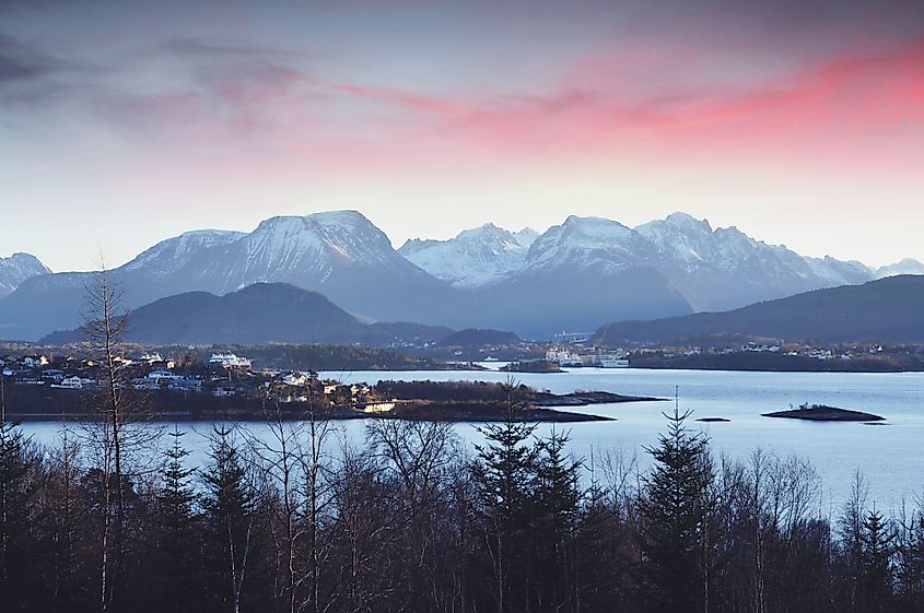 Norwegian Landscape during a red sunset.