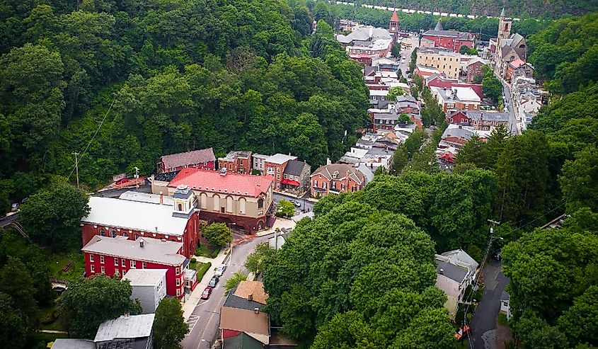 Aerial view of downtown Jim Thorpe, Pennsylvania