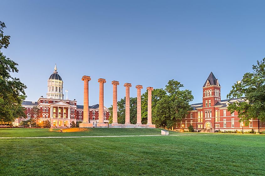 Historic columns in front of the University of Missouri