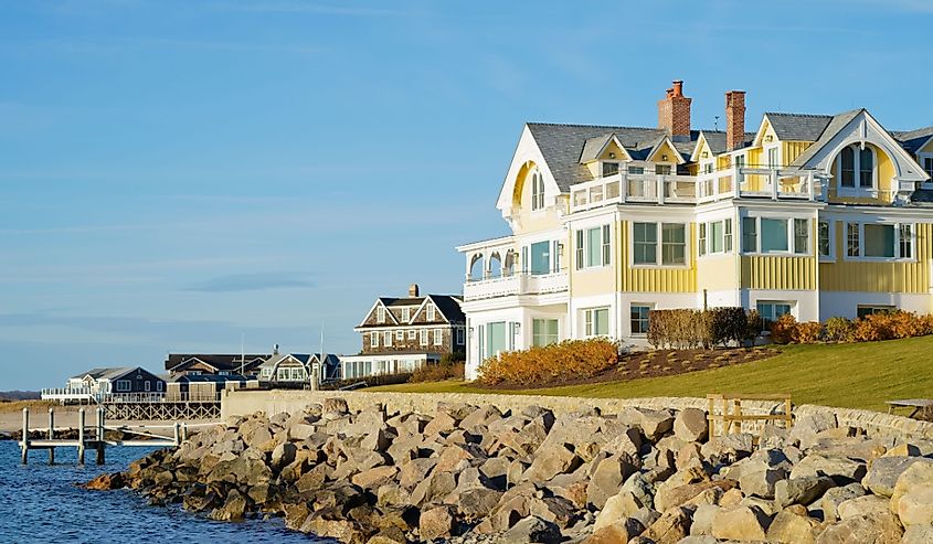 Luxury waterfront houses in Watch Hill Westerly, Rhode Island.