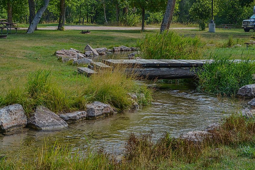 The Spearfish Creek flowing through the Spearfish City Campground in Spearfish, South Dakota