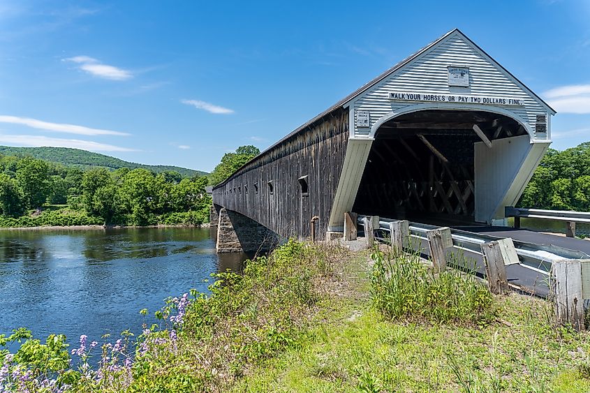Cornish-Windsor Covered Bridge, Built in 1866, Longest Two-Span Covered Bridge, Crosses Connecticut River Between Cornish, New Hampshire, and Windsor, Vermont.
