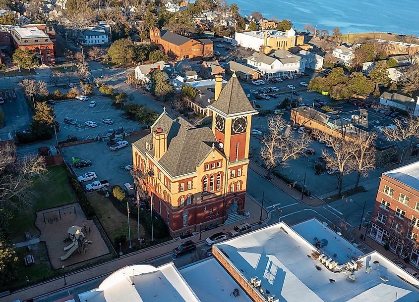 Aerial View of the City hall building in downtown New Bern North Carolina, via Kyle J Little / Shutterstock.com