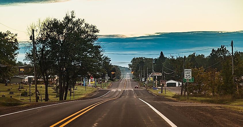 Looking east on M-28/M-64 in Bergland, Michigan, in the Upper Peninsula.