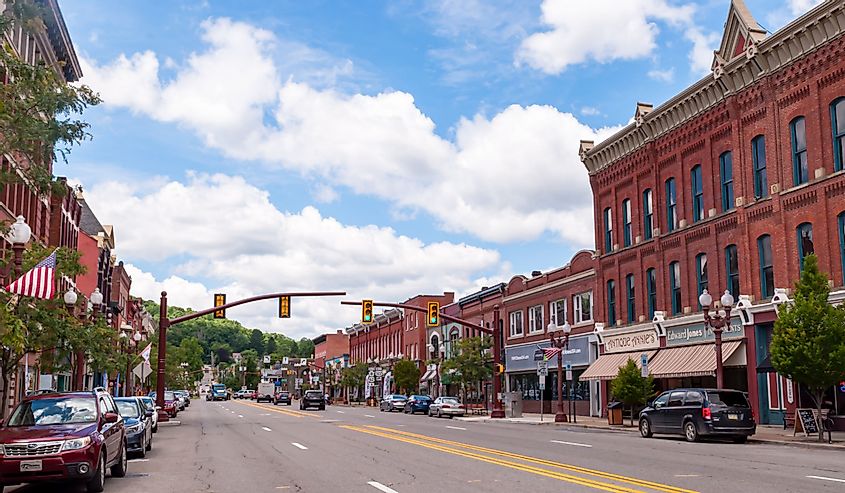 Buildings upon Liberty Street on a sunny summer day. Franklin is the county seat of Venango county in northwest Pennsylvania, Franklin, Pennsylvania
