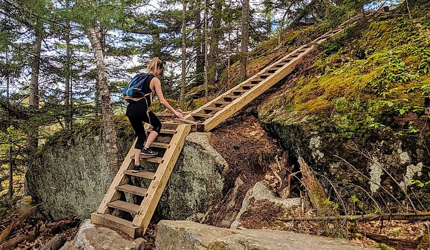 Poke-o-Moonshine trail is a hiking trail that ends with an amazing view on the Adirondacks from the edge of the cliffs