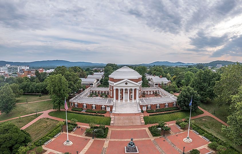 Aerial view of the famous Rotunda Building of the University of Virginia in Charlottesville, Virginia