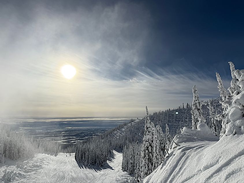 Skiing down the slopes in Whitefish, Montana.