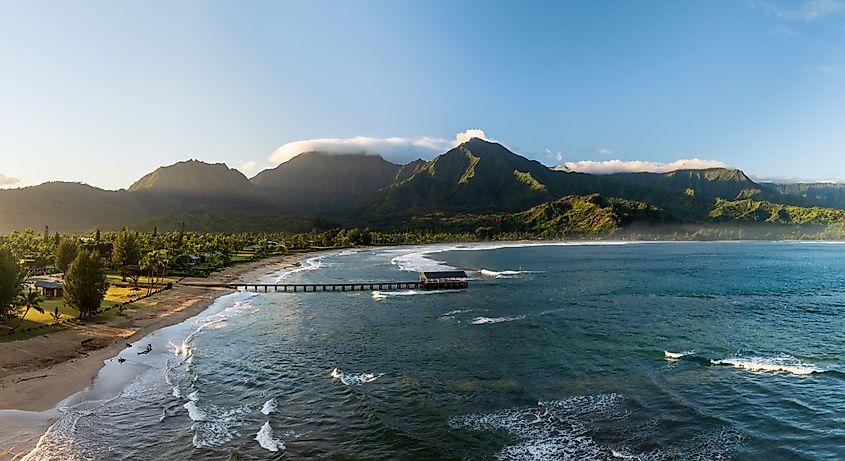 Hanalei Pier in Hanalei Bay, Hawaii.