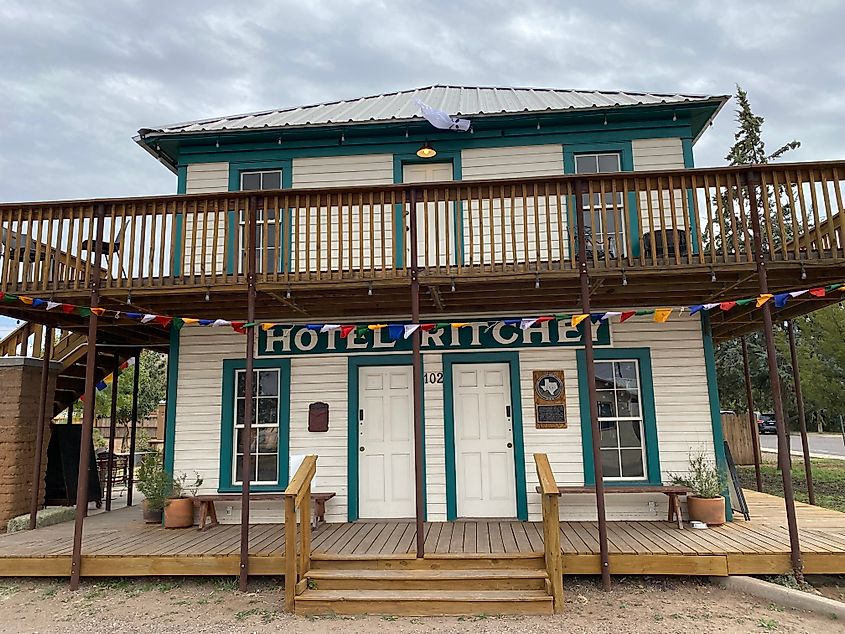 The colorful facade of small West Texas music venue called Hotel Ritchey
