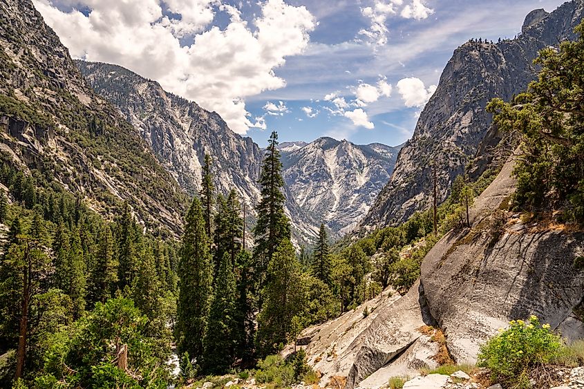 Editorial Photo Credit: Wasim Muklashy via Shutterstock. Looking into Kings Canyon along the Rae Lakes Loop hiking trail in Kings Canyon National Park, California
