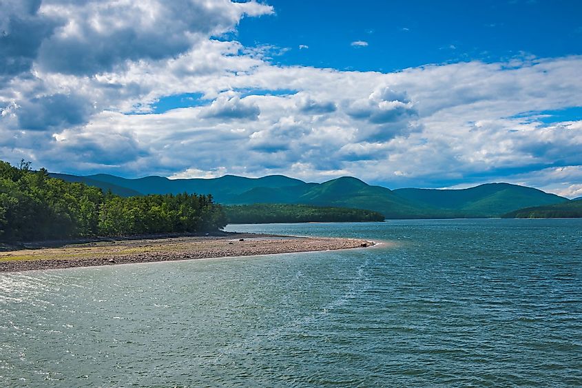 Ashokan Reservoir with the peaks of the Catskills' Burroughs Range in the distance