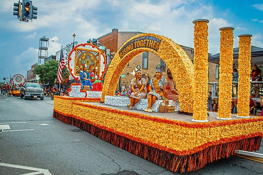 Native American princesses on a float in Tahlequah, Oklahoma