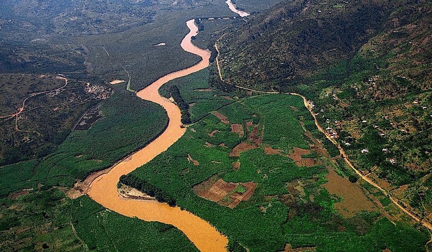 An aerial of Nyabarongo River from Nyungwe National Park to River Nile.