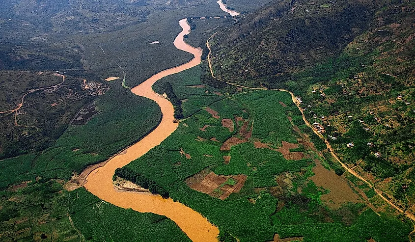 An aerial of Nyabarongo River from Nyungwe National Park to River Nile.