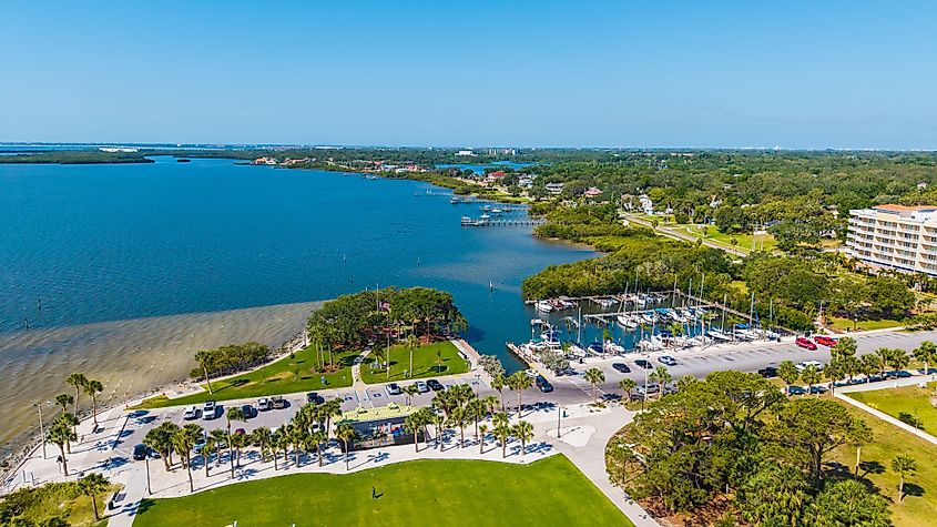Aerial view of the Safety Harbor Waterfront Park.
