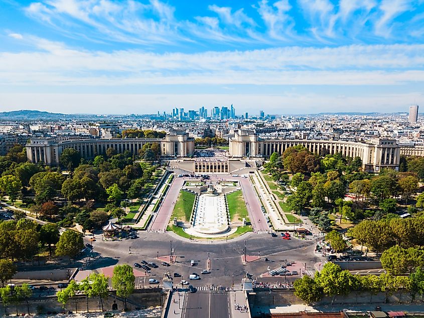 Aerial view of the Palais de Chaillot in Paris, France. 