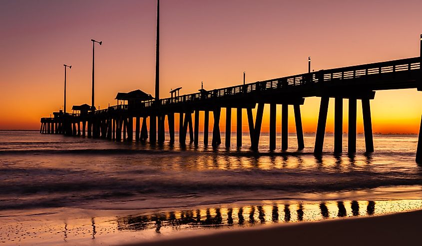 Jennette's Fishing Pier in Nags Head , North Carolina at sunrise.