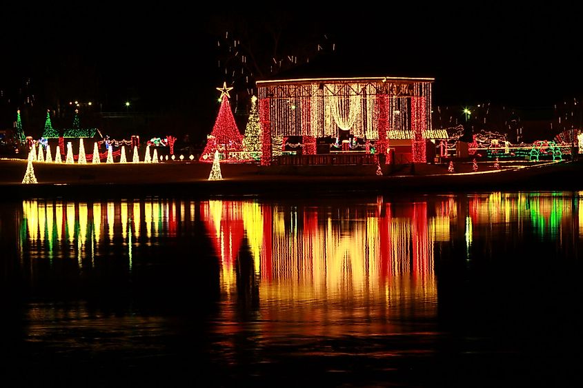 Drive through Christmas lights displayed at Riverside Park on the White River in Batesville, Arkansas. 