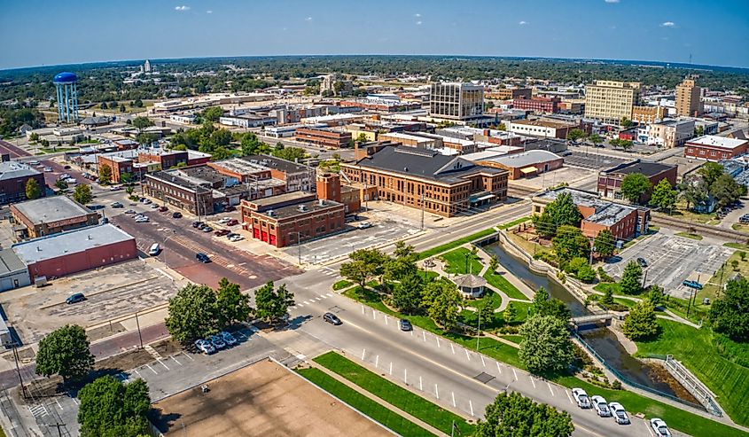 Aerial view of downtown Hutchinson, Kansas.