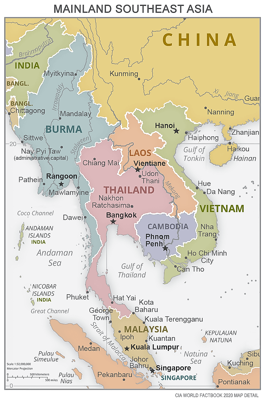 A political map of the Indochinese Peninsula. 