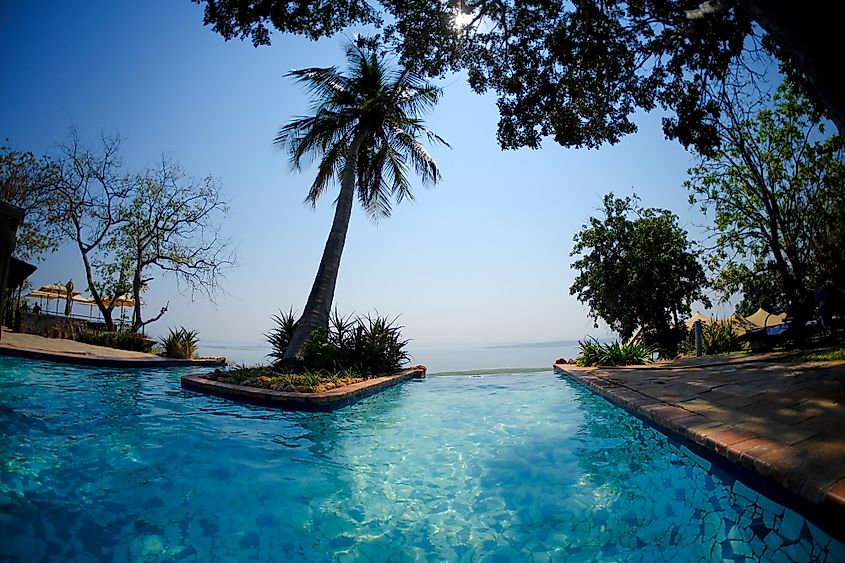 Swimming pool of a resort overlooking Lake Kariba.