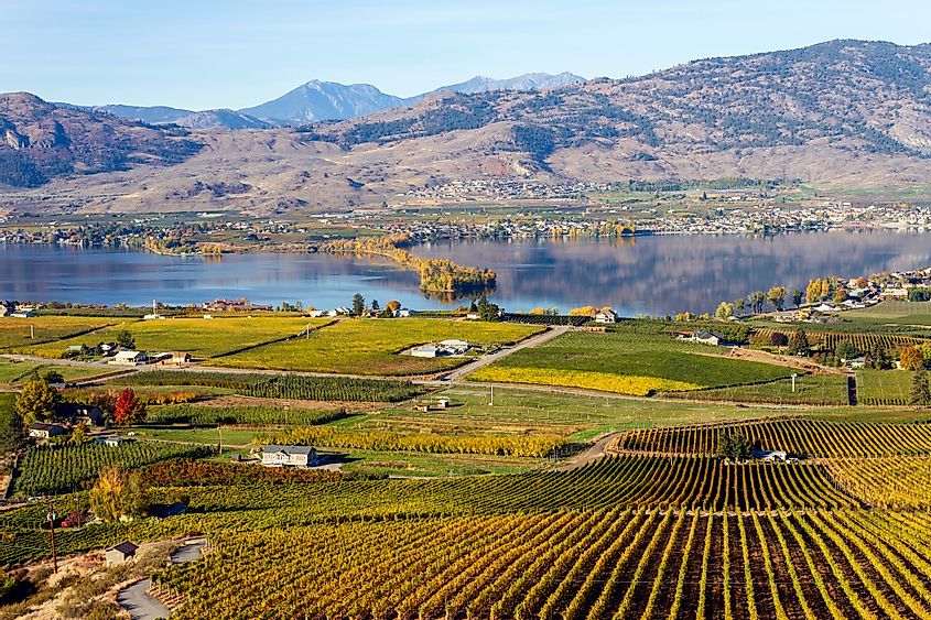 View of the small town of Osoyoos and Haynes Point Provincial Park on Okanagan Lake