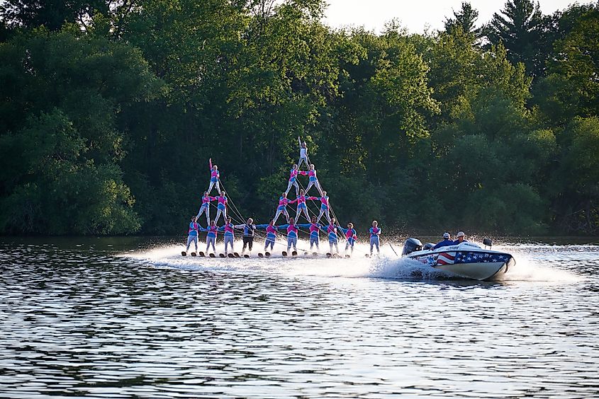 Water skiing on the Wolf River in Shawano, Wisconsin