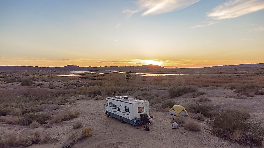 A campsite near Mittry Lake, Arizona.