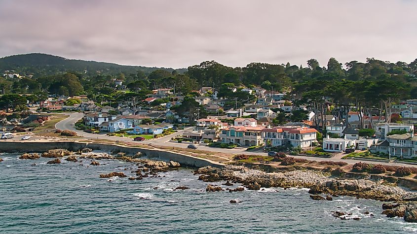 Aerial shot of Pacific Grove, a small city in Monterey County, California