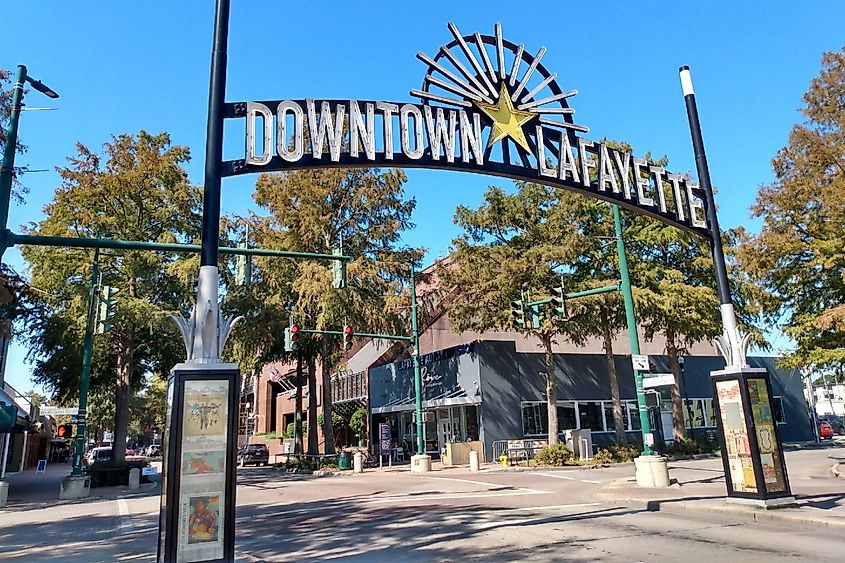 Sign and downtown streets in Lafayette Louisiana