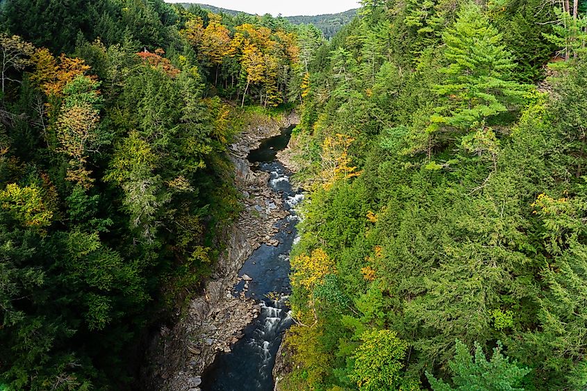 View from the scenic bridge of the Quechee Gorge in Hartford, VT.