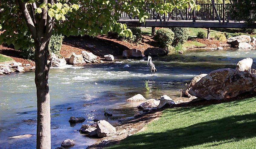 Beautiful park with creek in downtown Caldwell, Idaho