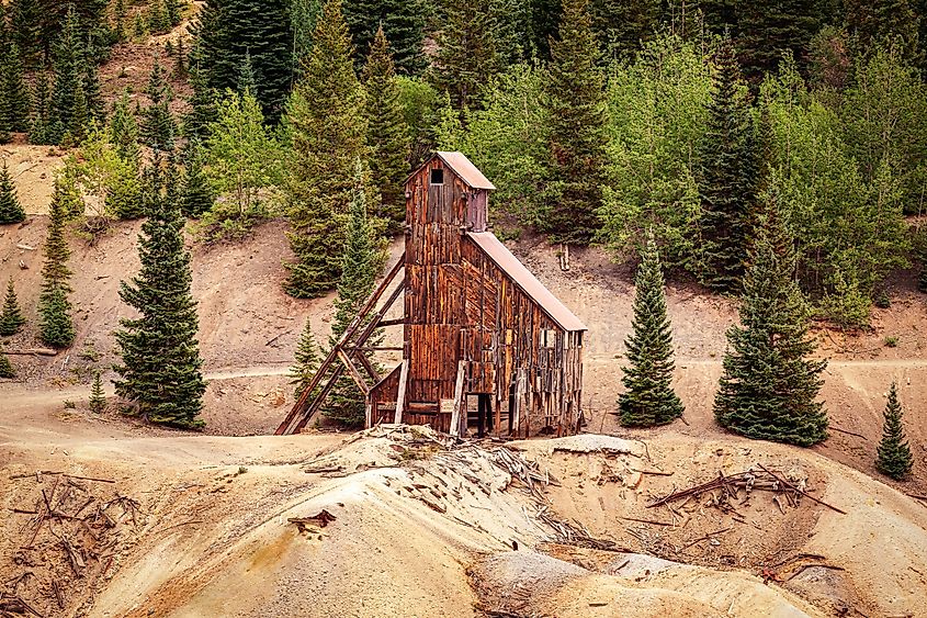 Yankee Girl Mine Ruins at Red Mountain Viewed From the Million Dollar Highway 550 Near Ouray, Colorado in Autumn