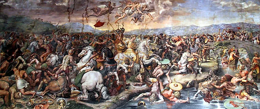 The Battle of Milvian Bridge. By Giulio Romano - https://commons.wikimedia.org/w/index.php?curid=12369258