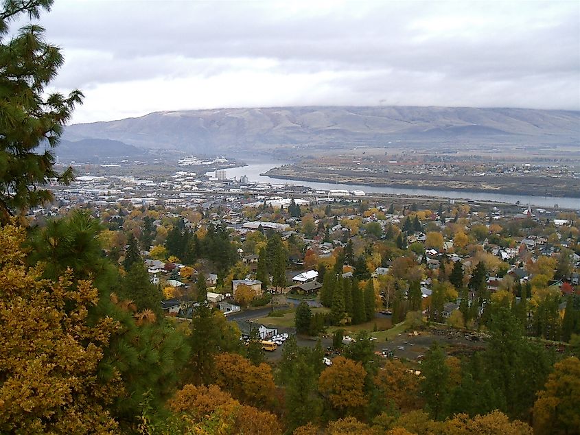 Aerial view of The Dalles, Oregon.